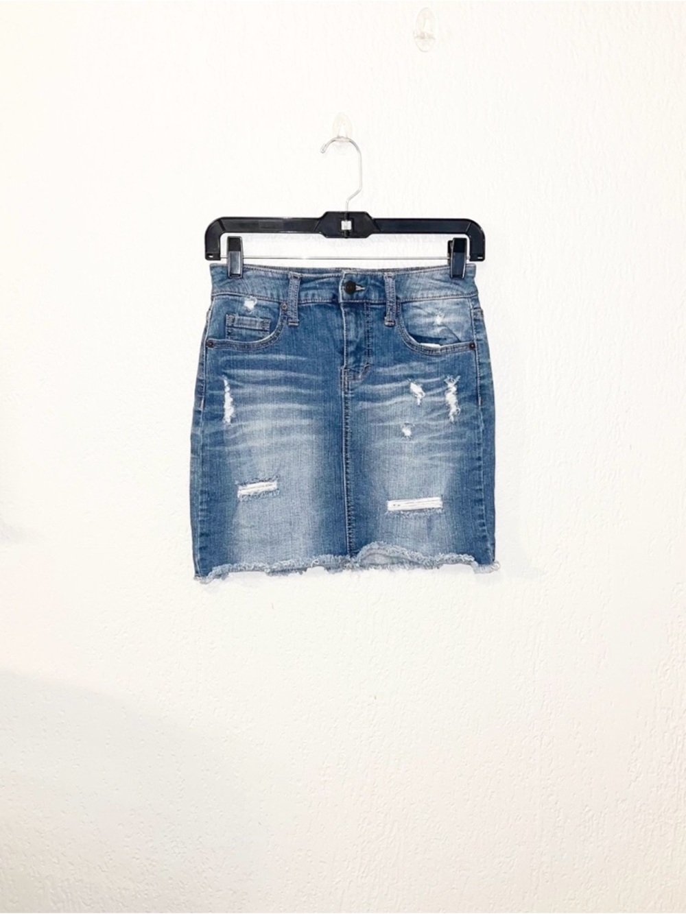 Mossimo Supply Co. Medium Blue Distressed Denim Mini Skirt SZ-0/25